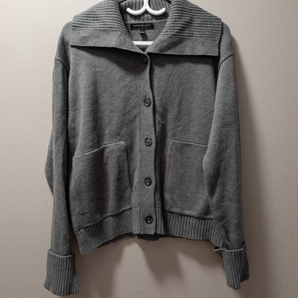 .Banana Republic Gray Cotton Shawl Collar Cardigan Side Pockets Lagenlook Size M - Picture 2 of 5